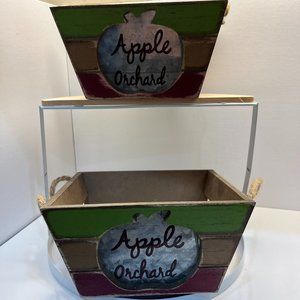 Apple Orchard home decor wooden boxes with Rope handles 7 x 6 x 4 inches, EUC